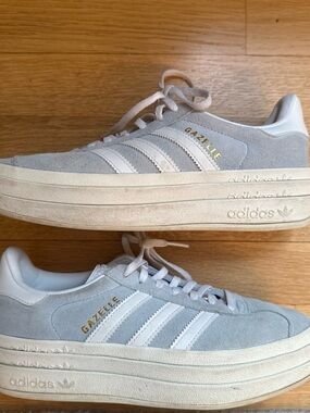 adidas Women's Light Blue and White Platform Gazelle Sneakers